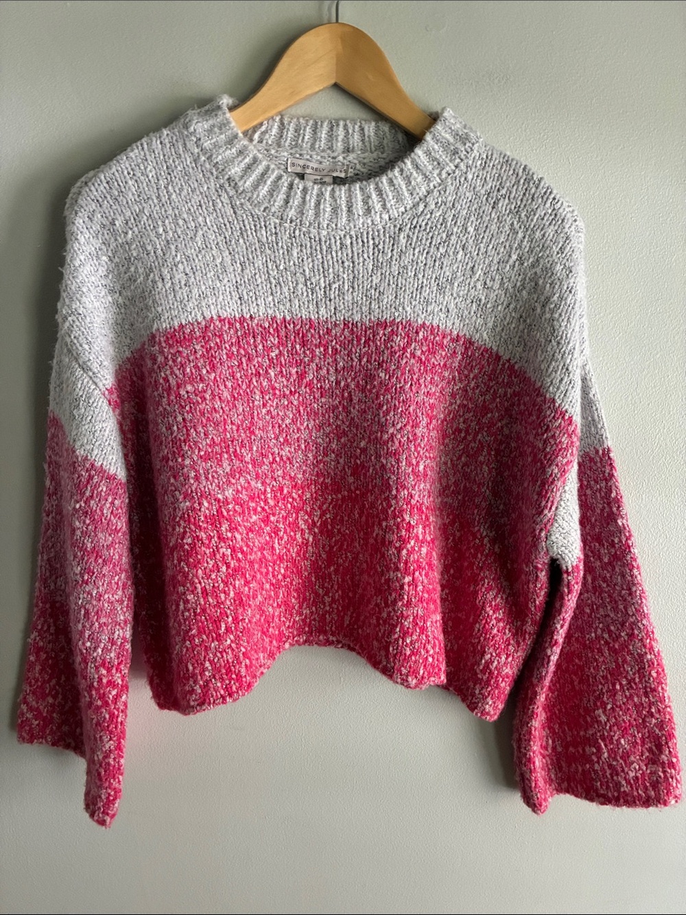 Sincerely Jules XS Pink Gray Colorblock Wool Blend Cropped Oversized Sweater